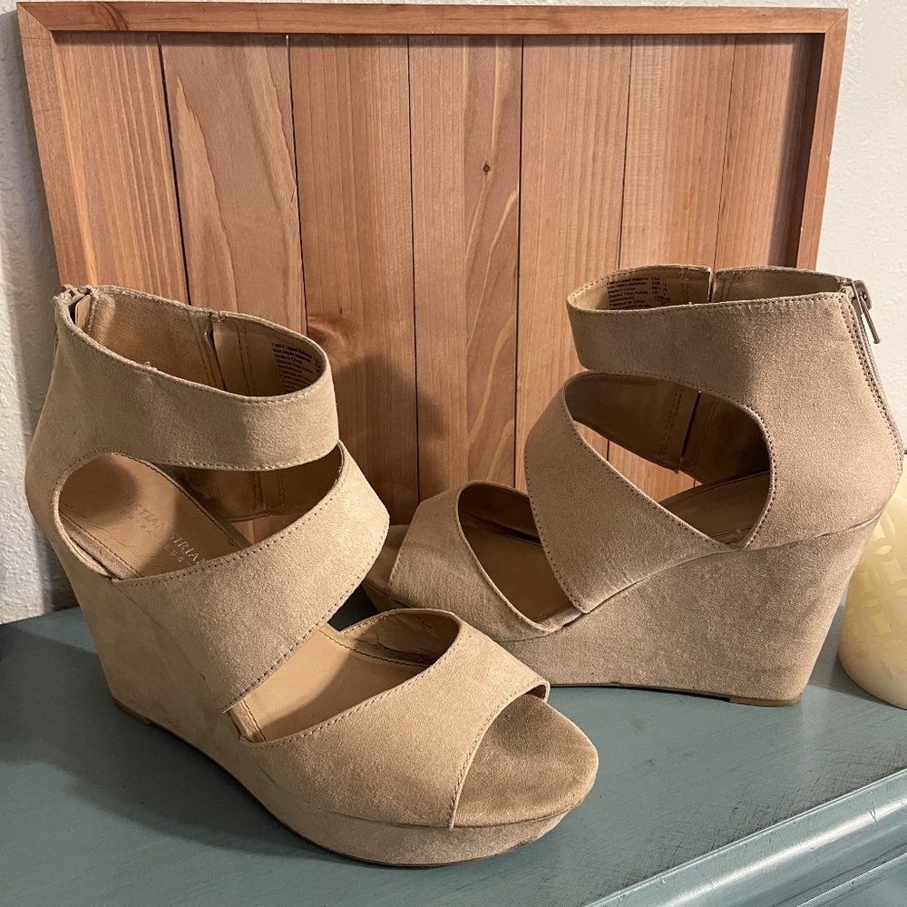 Tan Christian Siriano wedge shoe